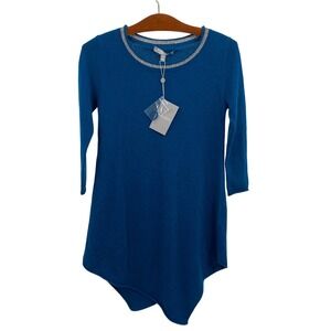 NWT Neiman Marcus Women's Size XS Sweater Teal Silver Trim Cashmere Collection